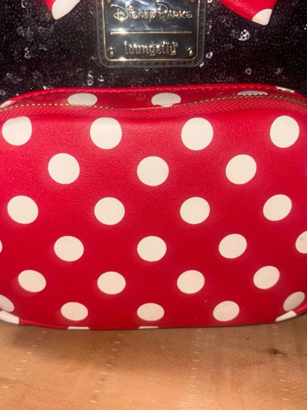 Loungefly Red White Polka Dot Minnie Mouse Sequin Ear Backpack